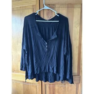 Free People Women’s Black Boho Knit Oversize Shirt Swing Size S
